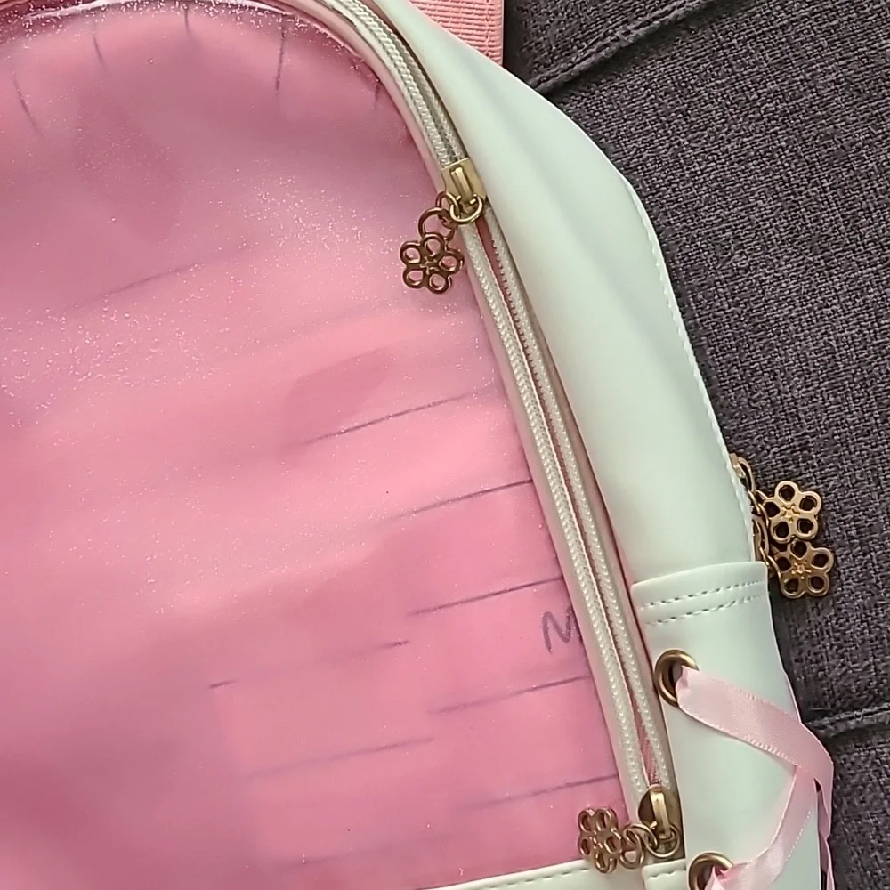 Donalworld white Pink bow backpack faux leather‎ NWT